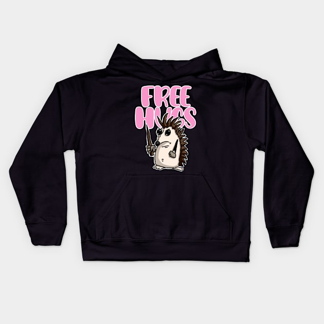 Cute Hedgehog Free Hugs Funny Kids Hoodie by Kev Brett Designs